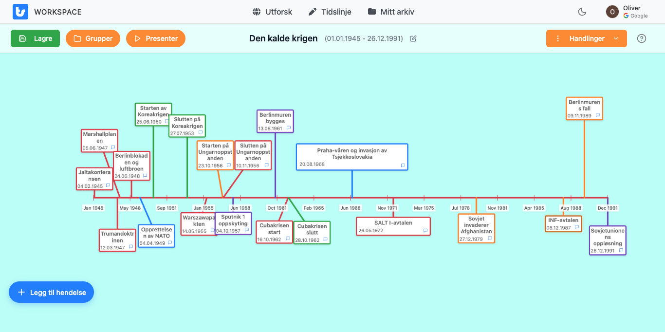 TimeSculpt App Preview - Den kalde krigen tidslinje